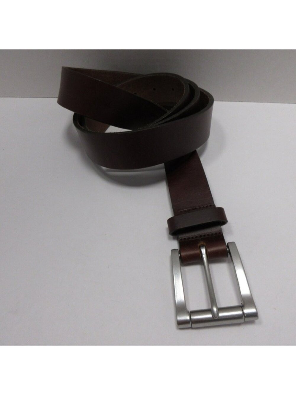 LL Bean Belt 44 Genuine Full Grain Leather Sliver Buckle Made In USA